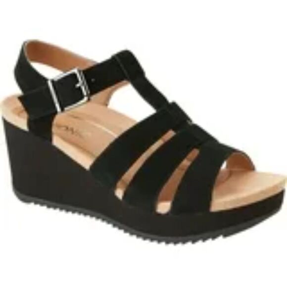 Vionic Black Suede Platform Wedge Sandal - Size 7 - Picture 1 of 8